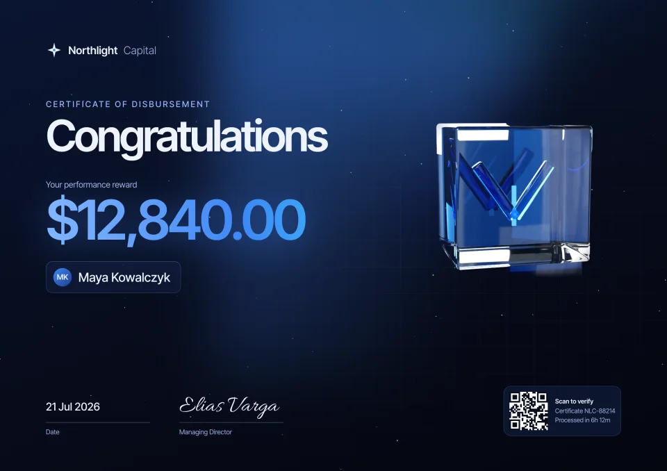 Northlight Capital certificate of disbursement for Maya Kowalczyk, $12,840.00